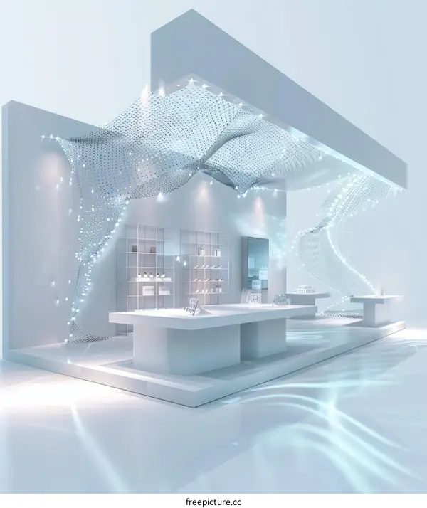 Futuristic Retail Store with Undulating Ceiling and Illuminated Displays