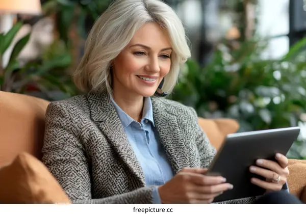 Business Woman Using Digital Tablet in Cafe