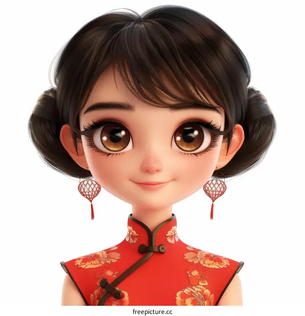3D rendering of a young Chinese woman in traditional Chinese clothing