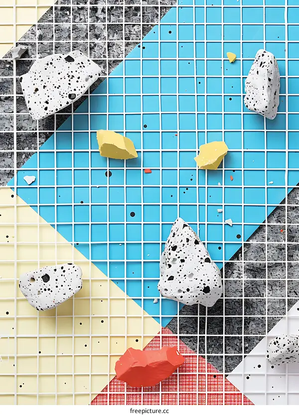 Abstract Composition With Colored Paper And White Rocks