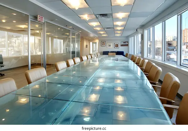 Modern Glass Conference Room with Light Beige Chairs