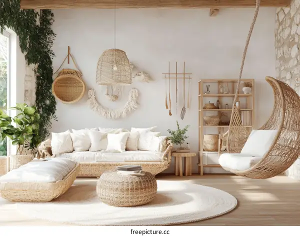 Bohemian Living Room Interior Design Illustration