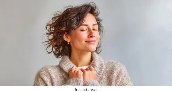 Peaceful Woman in a Cozy Sweater
