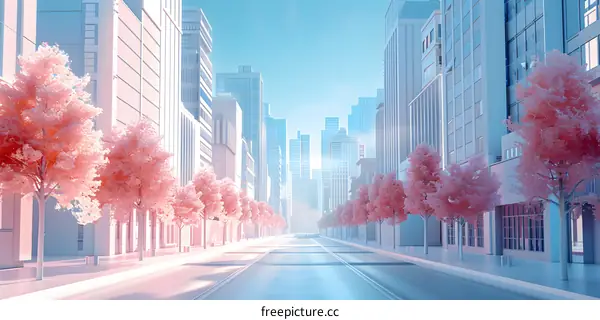 City street with cherry blossoms