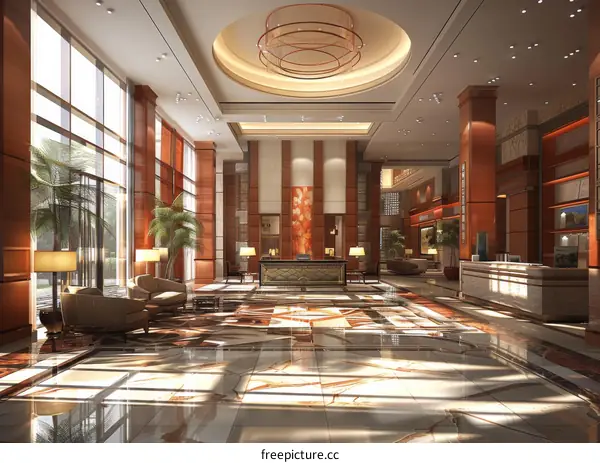 Luxury Hotel Lobby Interior Design Illustration