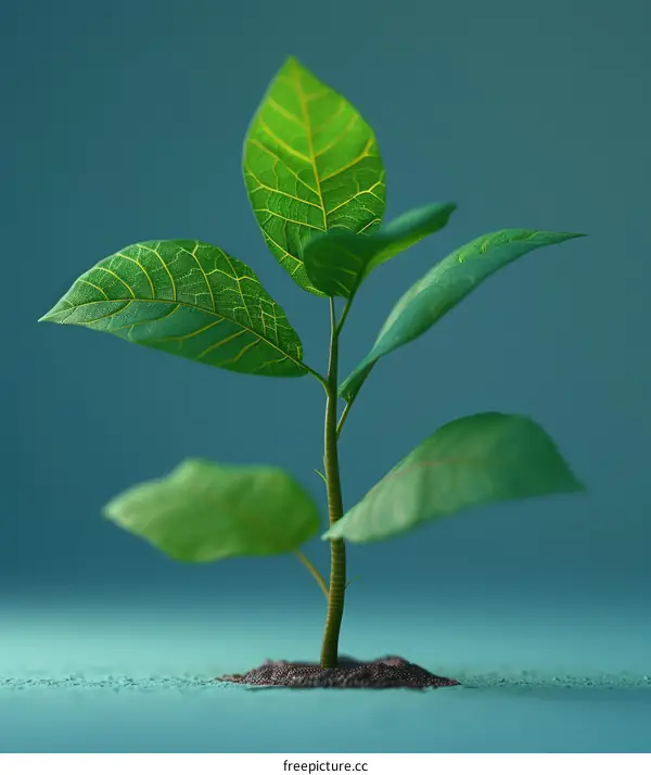A small plant is growing out of the ground.