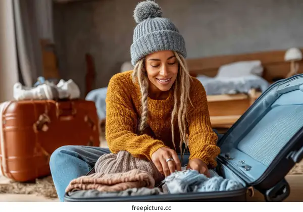 Woman Packing Suitcase for Winter Trip