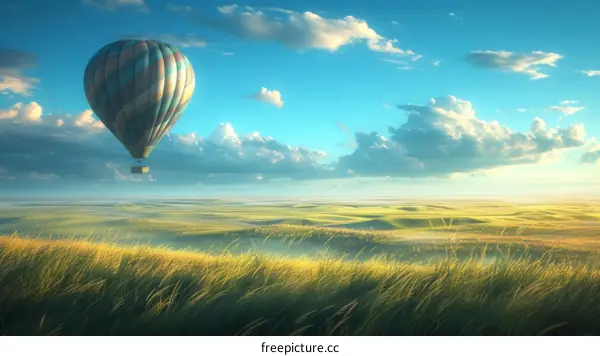 Hot Air Balloon Over Field