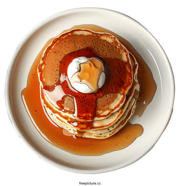[Transparent Background PNG]Pancakes with Syrup and Butter on a Plate