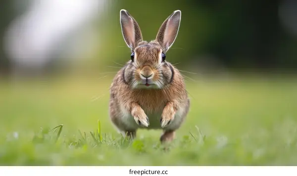 Adorable Baby Rabbit in Motion on Grass