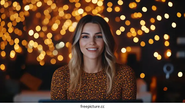 Smiling Woman in Bokeh Lights