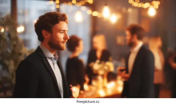 Casual Business Party Gathering with Warm Lighting