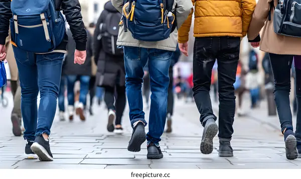 People Walking on a City Street With Backpacks