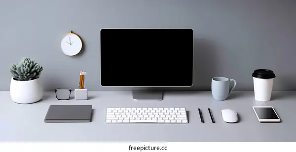 Modern Minimalist Workspace Setup with Digital Devices