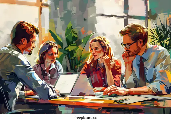Business meeting of four people in an office