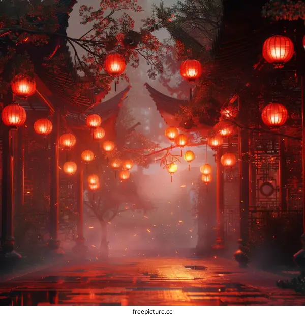 Lanterns and Cherry Trees at Night Festival