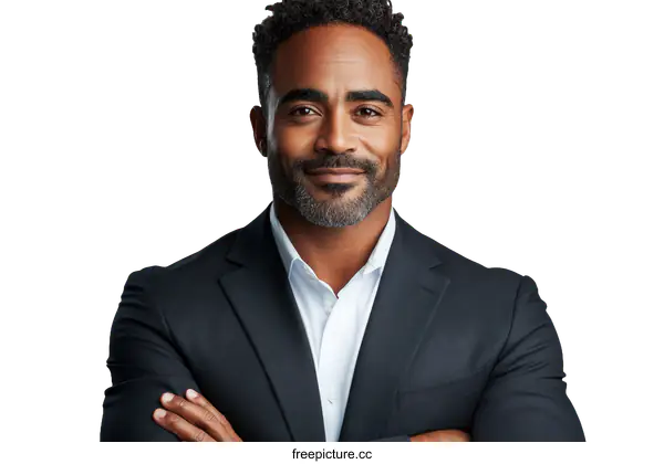 [Transparent Background PNG]Confident Black Businessman Portrait