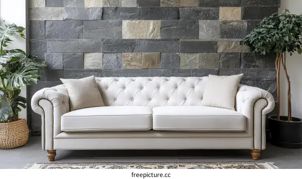Elegant White Chesterfield Sofa in Modern Living Room