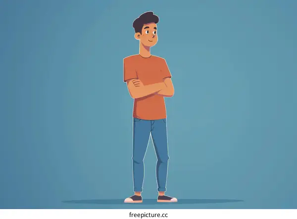 Cartoon of a young man standing with crossed arms