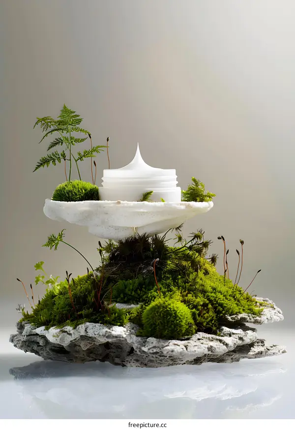 Natural Skincare Cream Jar on Mossy Rock Formation