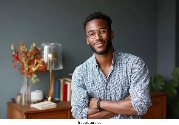 Confident African American Man Posing in a Homey Setting