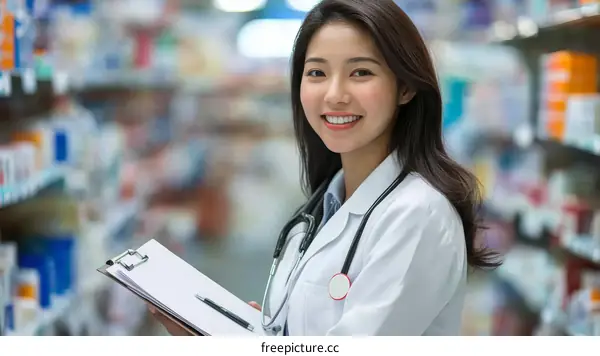 Asian Female Doctor in Pharmacy Setting