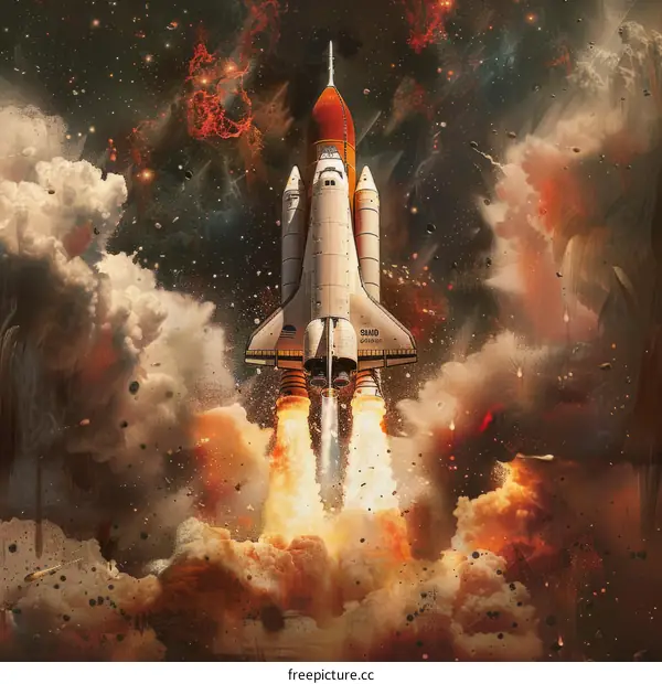 Space Shuttle Atlantis launching into space