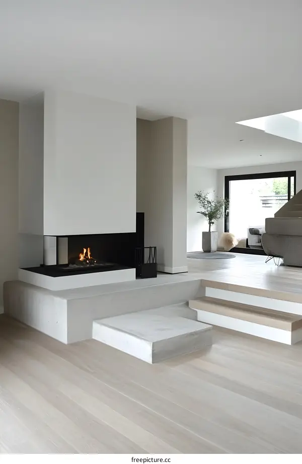 Modern Minimalist Fireplace in a Contemporary Living Room