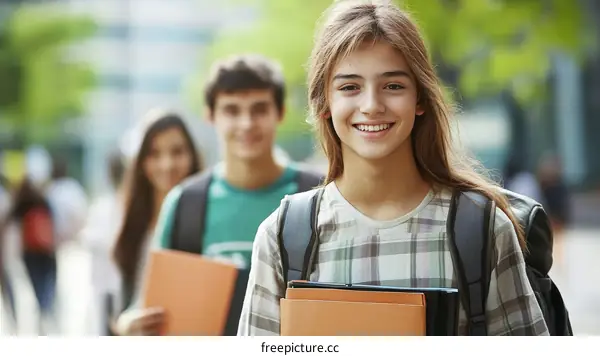 Smiling Teenage Students Outdoor Scene
