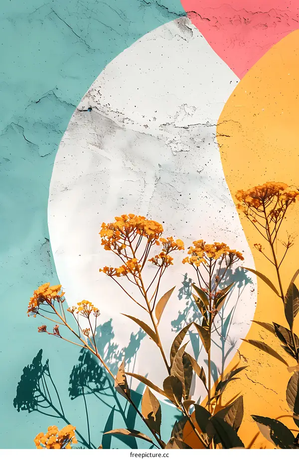 Yellow Flowers on a Colorful Wall