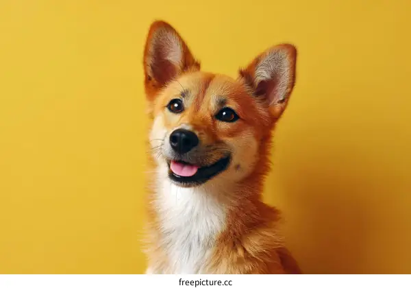 Cute Dog Portrait Against a Bright Yellow Background