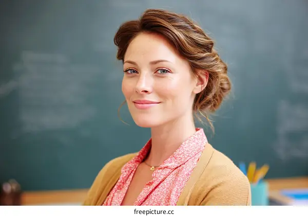 Teacher portrait against a chalkboard