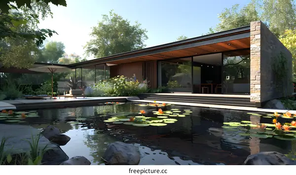 The modern house with the pool