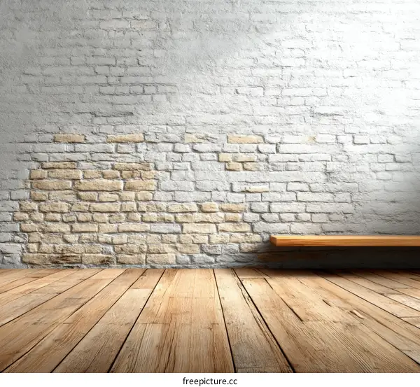 Empty Room with Rustic Brick Wall and Wooden Floor