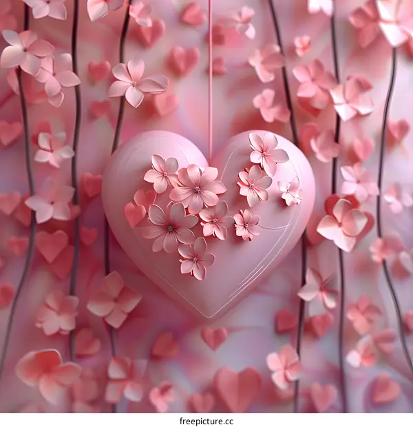 A pink heart with cherry blossoms