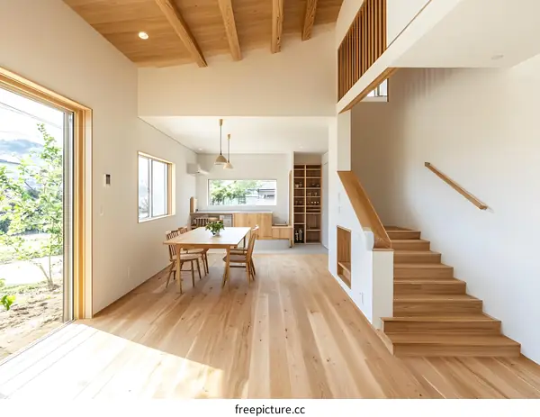 Modern Minimalist Home Interior Design with Wooden Beams and Natural Light