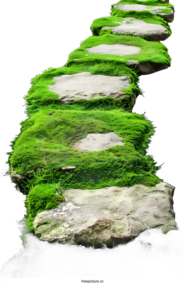 [Transparent Background PNG]Stone Path with Green Moss on White Background