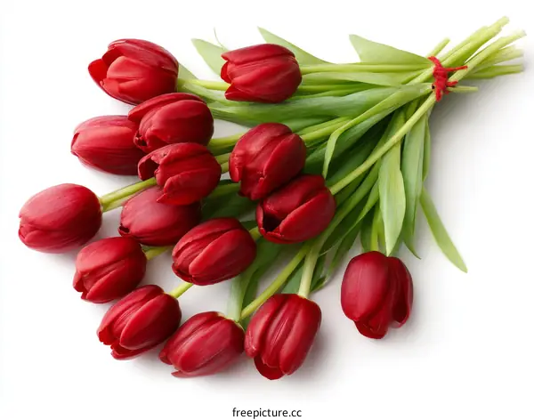 Beautiful Red Tulips Bouquet on White Background