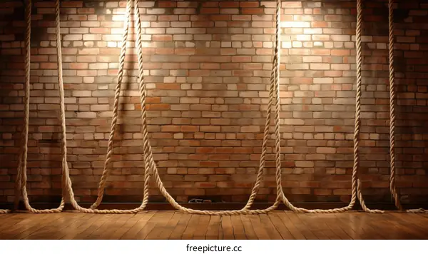 Three Ropes Hanging Against a Brick Wall