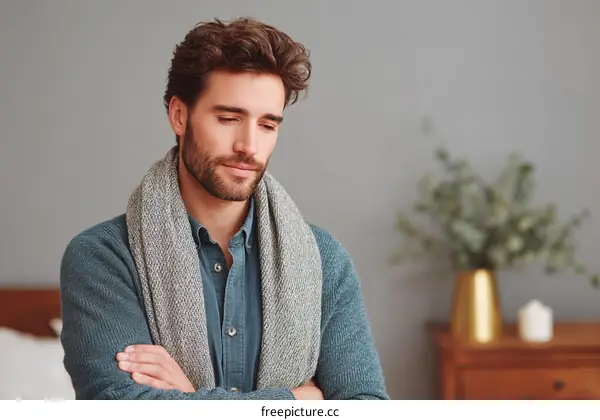 Thoughtful Caucasian Man in Winter Apparel