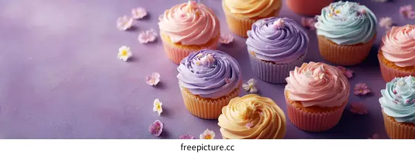 Colorful Cupcakes on a Purple Background