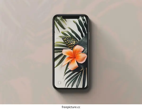 Phone Screen With Tropical Flower Background