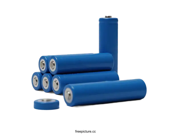 [Transparent Background PNG]Blue cylindrical lithium-ion batteries for electronic devices