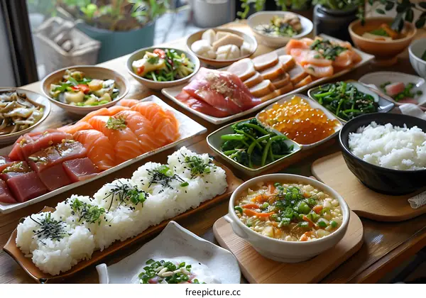 A table full of delicious Japanese food