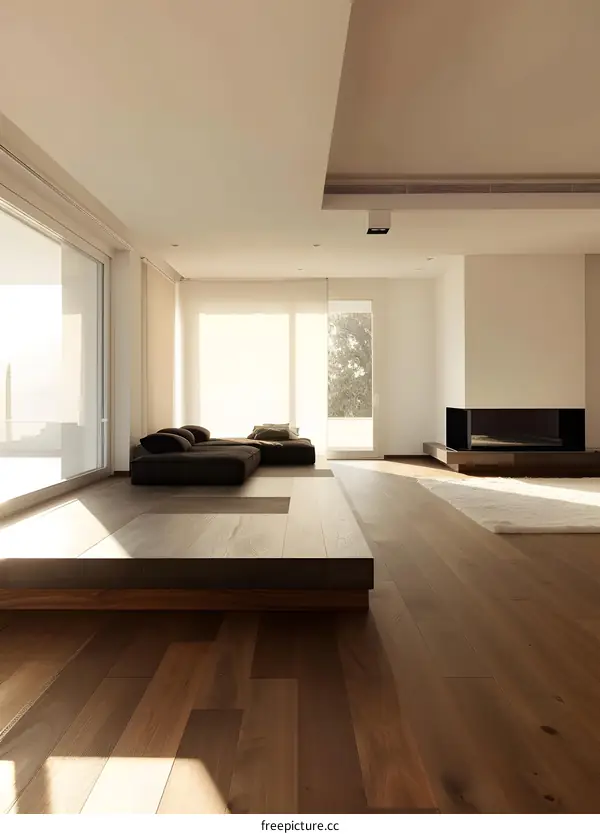 Modern Minimalist Living Room Interior Design with Wooden Floor