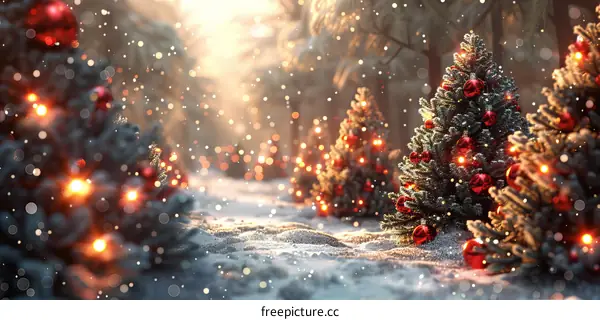 Enchanted Christmas Trees in a Snowy Forest