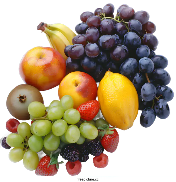 [Transparent Background PNG]Fresh Fruit Arrangement with Grapes, Apples, and Berries