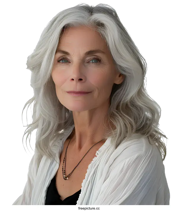 [Transparent Background PNG]Portrait of a beautiful mature woman with gray hair