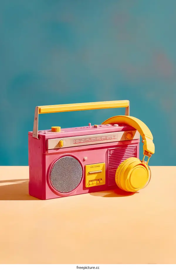 Retro Boombox and Headphones in Vibrant Colors