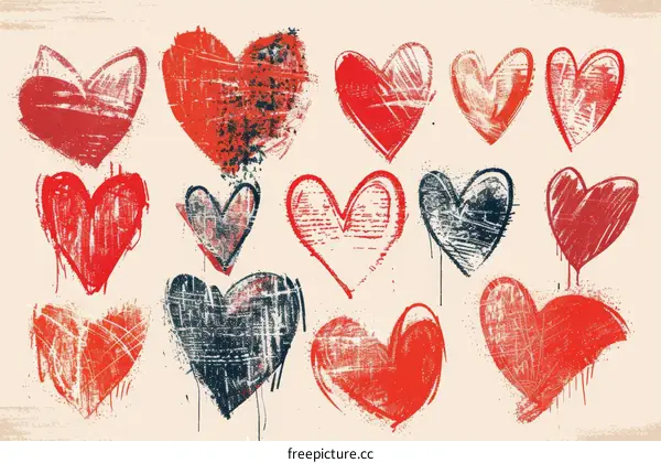 Grunge red and black hearts